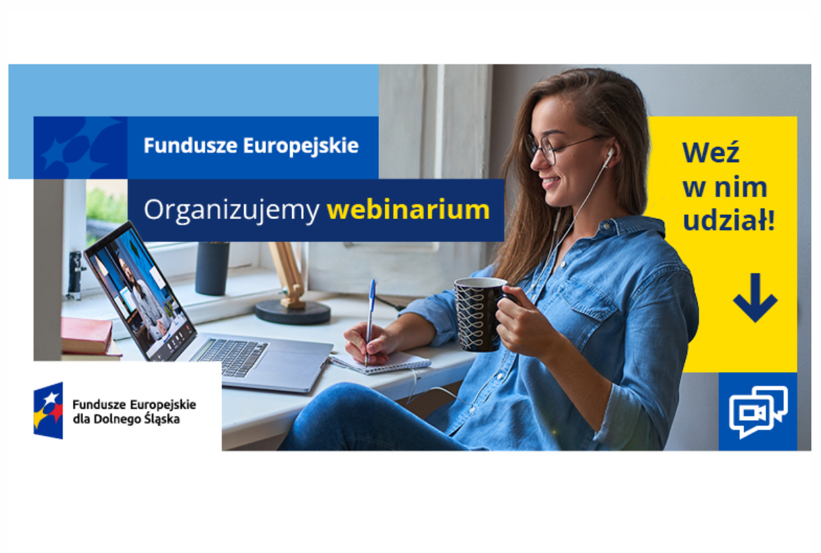 Środki unijne na rozwój firm - aktualne możliwości dla sektora MŚP - webinar 25 stycznia 2024, godzina 10:00 do 12:00. Po prawej stronie kobieta siedzi przy komputerze.