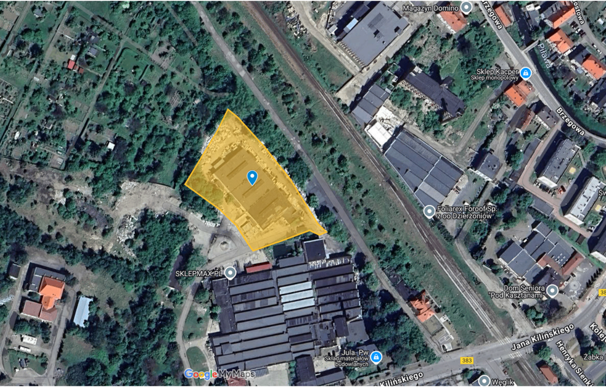 A section of the map showing the investment area. The property is built up with a hall.