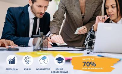 Plakat informujący o dotacjach na usługi rozwojowe dla dolnośląskich firm