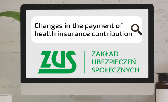 A computer with the inscription: Changes in the payment of health contributions and the logo of the Social Insurance Institution