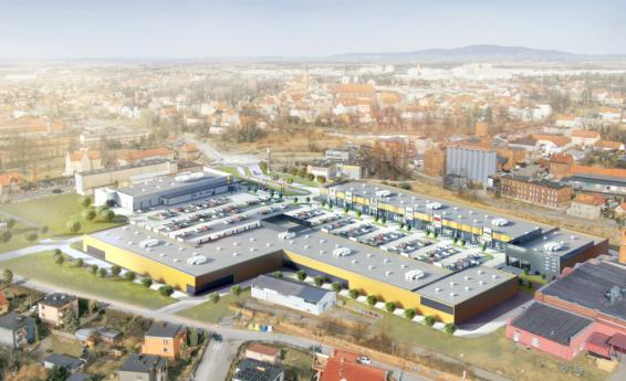 Visualization of the shopping center in Dzierżoniów from a bird's eye view