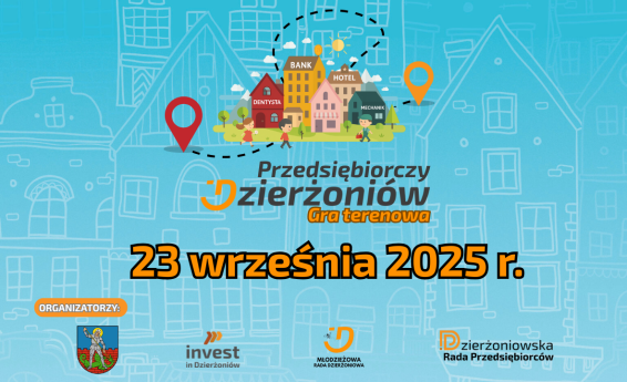 Przedsiębiorczy Dzierżoniów - gra terenowa. 23 września 2025 r. Zastosowano grafikę dekoracyjną.
