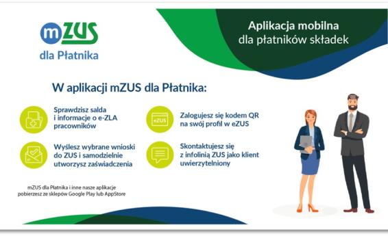 Grafika ZUS prezentująca niektóre funkcjonalności aplikacji mZUS dla Płatnika