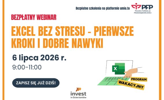 Grafika dekoracyjna informująca o webinarze "Excel bez stresu – pierwsze kroki i dobre nawyki"